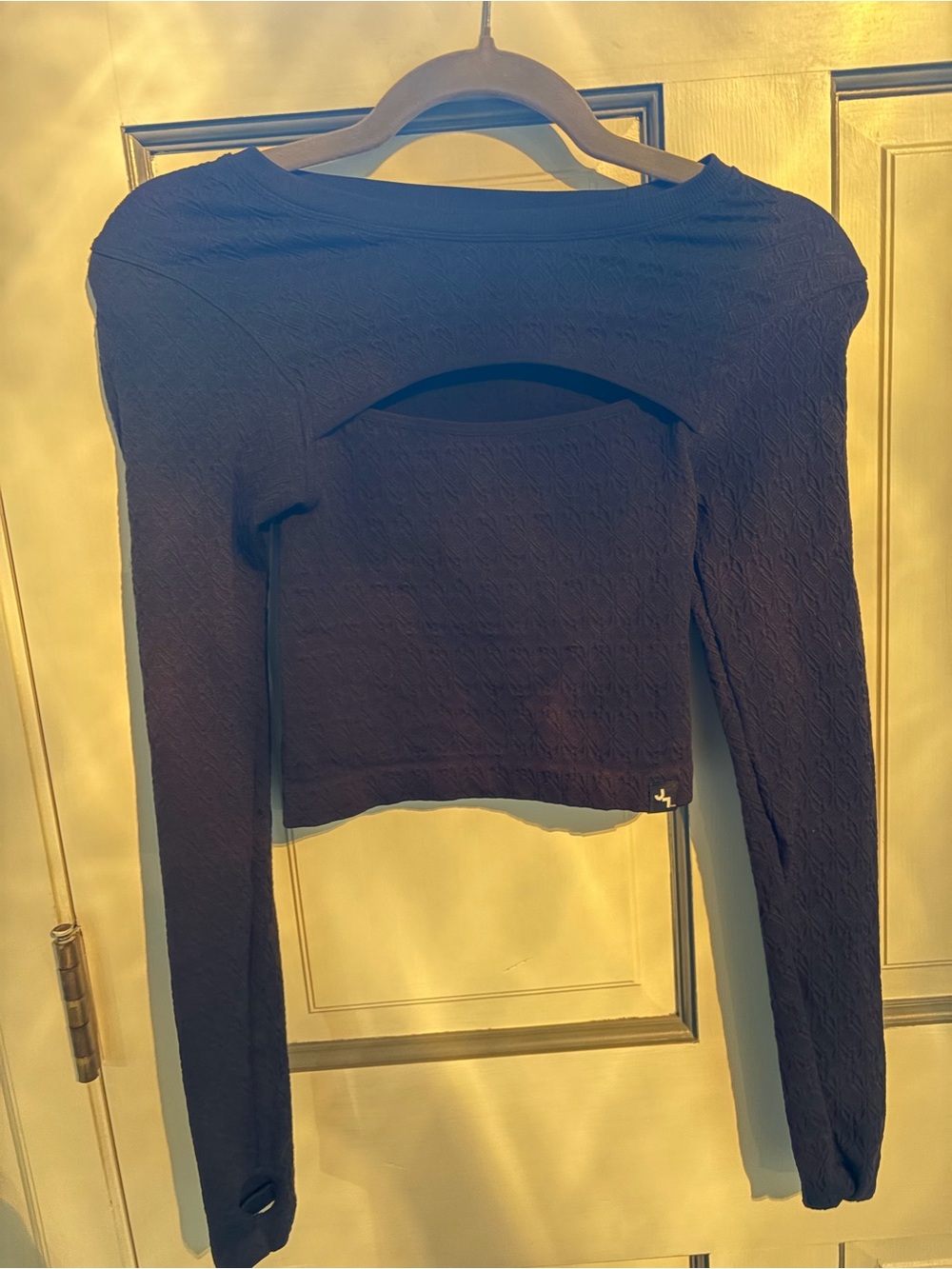 JoyLab Black Long-Sleeve Crop Top with Front Cutout